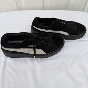 PUMA x Fenty Black Suede Creeper Sneakers With Grey Stripe